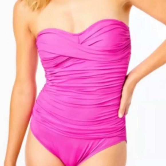 Lilly Pulitzer Pink Twisted Front Flamenco One Piece Swimsuit Size 8 - Picture 1 of 15